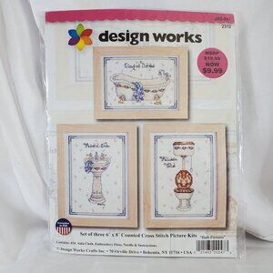 Set Of Three 6" X 8" Counted Cross Stitch Kits "Bathroom Fixtures" Design Works